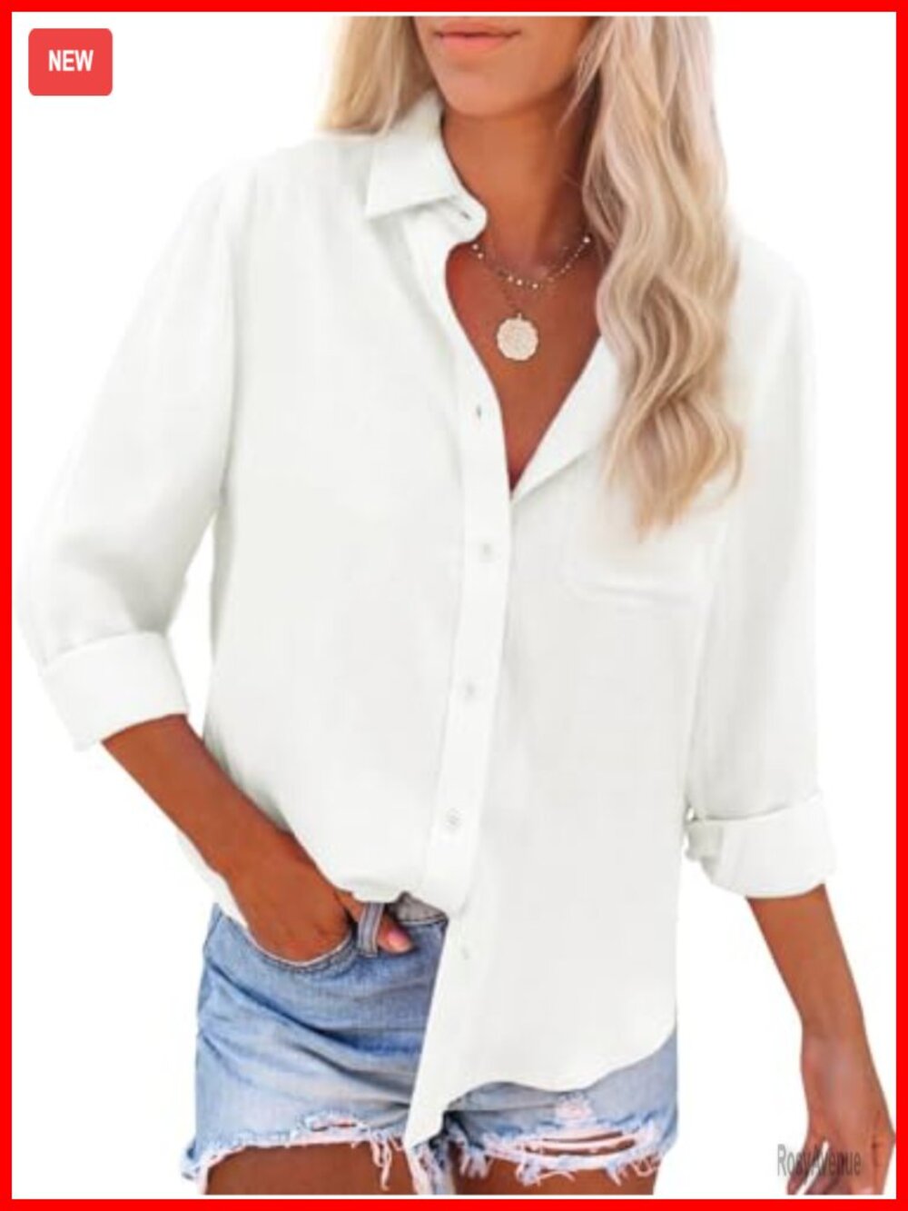 Womens 100% Cotton Button Down Shirt Long Sleeve Casual Blouse Pocket